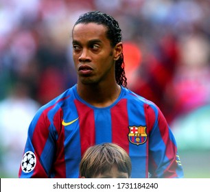 Paris, FRANCE - May 17, 2006: 
Ronaldinho Looks On 
During The UEFA Champions League Final 2005/2006 FC Barcelona V Arsenal FC At The Stade De France.
