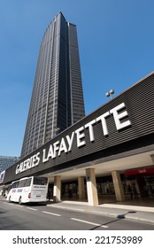 PARIS, FRANCE - MAY 17, 2014: Entrance To Lafayette Shopping Center. The Galeries Lafayette Has Been Selling Luxury Goods Since 1895. 