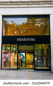PARIS, FRANCE - MAY 20, 2022: Swarovski shop on the Champs Elysees Avenue during spring 2022