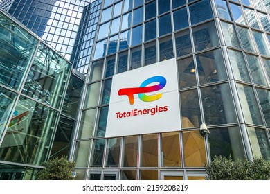 Paris, France - May 2022 : Front of the Total Energies headquarters building of the French oil company in La Défense, Paris