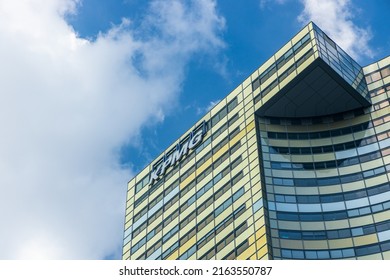 Paris, France - May 2022 : KPMG tower, the Tour Eqho, in la Defense business district in Paris, France