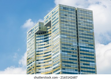 Paris, France - May 2022 : KPMG tower, the Tour Eqho, in la Defense business district in Paris, France