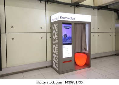 PARIS FRANCE - MAY 21, 2019: Self Service Photo Booth In Paris France