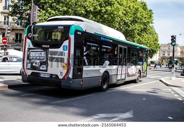 Paris, France - May 21, 2022 Bus driving
through the streets of Paris during the coronavirus outbreak
hitting France, wearing a mask is
mandatory