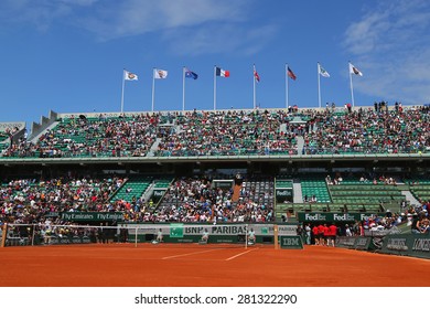 PARIS, FRANCE- MAY 23, 2015 Court Philippe Chatrier At Le Stade Roland Garros During Practice Matches In Paris, France