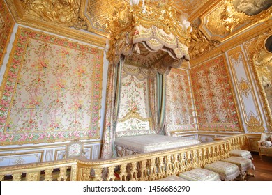 PARIS FRANCE - MAY 25, 2019: Versailles palace bedroom of Marie Antoinette historical building Paris France