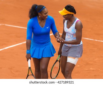 PARIS, FRANCE - MAY 25 : Serena Williams And Venus Williams In Doubles Action At The 2016 French Open