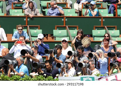 PARIS, FRANCE- MAY 27, 2015: Professional Sport Photographers During Match At Roland Garros 2015 In Paris, France