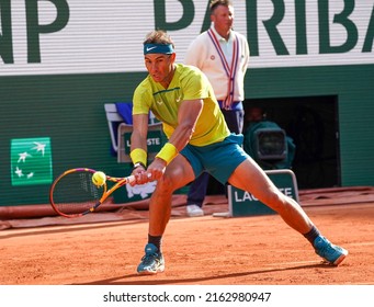PARIS, FRANCE - MAY 29, 2022: Grand Slam champion Rafael Nadal of Spain in action during his round 4 match at Roland Garros 2022 in Paris, France