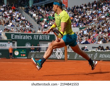 PARIS, FRANCE - MAY 29, 2022: Grand Slam Champion Rafael Nadal Of Spain In Action During His Round 4 Match Against Felix Auger Aliassime Of Canada At 2022 Roland Garros In Paris, France