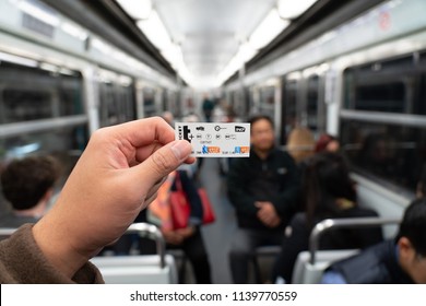 PARIS, FRANCE - MAY 3: Hand Holding France Metro Ticket  in Paris France on May 3.2018