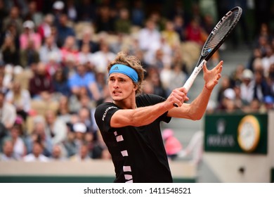 Paris, France - May 30 2019: Germany’s Alexander Zverev Playing Sweden’s Mikael Ymer In 2nd Round Of Roland Garros On Court Simonne Mathieu