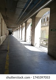 PARIS, FRANCE - MAY 31, 2020-Insinde Garden Historical Courtyard Of The Hopital Hotel Dieu Ap-hp In Paris Near Notre-Dame