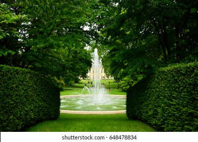 Paris, France - May 31th 2014 : The Garden Of The Élysée Palace, The Official Residence Of The President Of The French Republic. Focus On The Fountain.