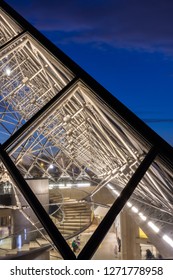 Paris, France, Nov 13th 2017, A View To The Louvre Museum From The Glass Pyramid