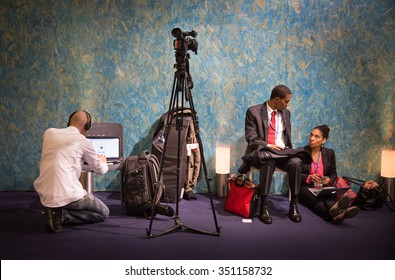 PARIS, FRANCE - Nov 30, 2015: Hard Work In The Press Centre During The 21st Session Of The UN Conference On Climate Change