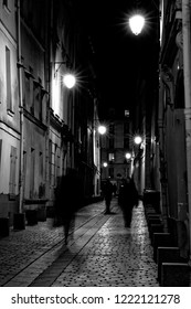 Paris, France - November 1, 2018: View Of A Street In The Night After Rain In Paris