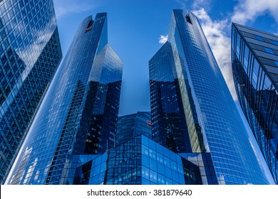 PARIS, FRANCE - NOVEMBER 12, 2014: View Of Societe Generale Headquarter (SG) In La Defense District. Societe Generale Is A French Multinational Banking And Financial Services Company.