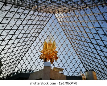 Paris, France - November 15 2018: Louvre Museum Pyramid