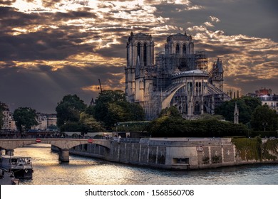 Paris, France - November 23, 2019: Notre Dame cathedral during restoration works after the massive fire on its structure