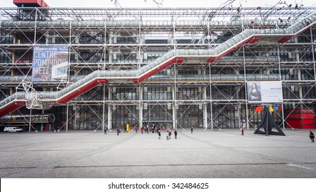 Paris, France - November 25, 2014: The National Center of Art and Culture Georges Pompidou is located in Paris, on Rue Beaubourg 19. French is also known as Beaubourg.
