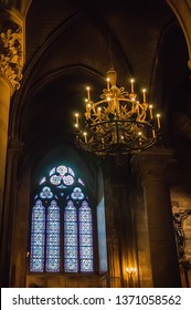 Paris, France - November 4, 2012: Inside The Notre Dame Cathedral. Details Of The Interior Of Notre Dame De Paris. Selective Focus