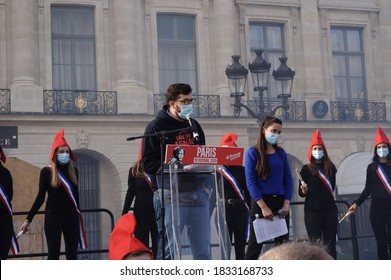 Paris, France - Oct. 10, 2020 - Speech Of Albéric Dumont, The Young Vice-Président Of La Manif Pour Tous, At A Manifestation In Defense Of The Family And Against Modern Slavery And Fatherless MAP 