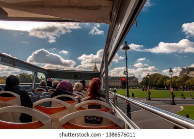 Paris, France, Oct. 28.2019: Driving Around With Hop On Turist Bus