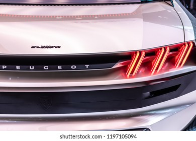 Paris, France, October 02, 2018: All-new Peugeot E-Legend Concept, Electric Sports Car, Advanced Autonomous Features Styled On 504 Coupe At Mondial Paris Motor Show - Car Produced By Peugeot