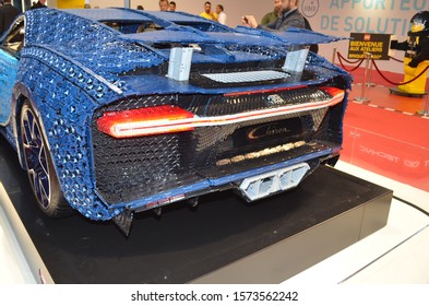 Paris, France - October 02, 2018: Bugatti Chiron LEGO Presented At Paris Motor Show