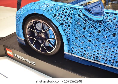 Paris, France - October 02, 2018: Bugatti Chiron LEGO Presented At Paris Motor Show