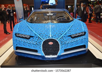 Paris, France - October 02, 2018: Bugatti Chiron LEGO Presented At Paris Motor Show