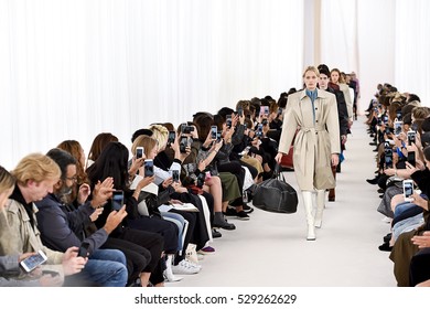 PARIS, FRANCE - OCTOBER 02: A model walks the runway during the Balenciaga designed by Demma Gvasalia show as part of the Paris Fashion Week SS 2017 on October 2, 2016 in Paris, France.