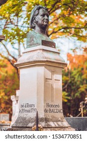 Paris, France - October 03, 2019: Pere Lachaise - Tomb Of Honore De Balzac