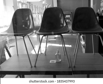 Paris, France - October 10 10 2020: Chairs On The Tables Of Cafes Closed Due To Covid 19. 