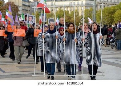 PARIS FRANCE OCTOBER 12: Protest concerning abusive imprisonment in Iran. On october 12 2013 in Paris France. Iran is a radical and violent jihadist religious regime.