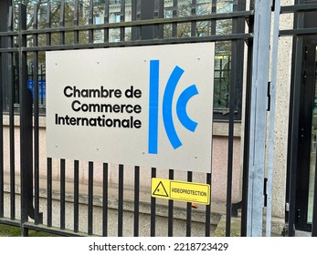 Paris, France - October 18, 2022: Signboard Of The France International Chamber Of Commerce.