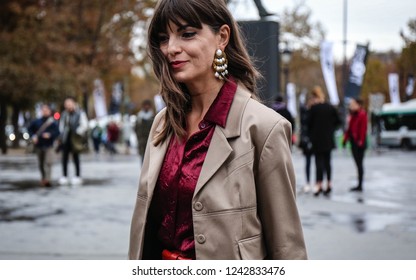 PARIS, France- October 2 2018: Kristi Gogsadze on the street during the Paris Fashion Week.