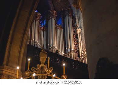 Paris, France; October 2017: beautiful pipe organ of Notre Dame Cathedral