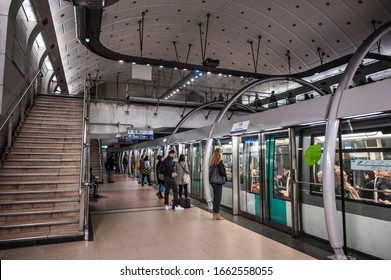 Paris, France - October 25, 2019: Madeleine Is A Station On Line 14 Of The Paris Metro In Central Paris And The 8th Arrondissement. 