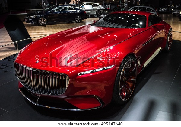 PARIS, FRANCE - October 7, 2016 : The concept car\
Vision Mercedes-Maybach 6, Study of an ultra-stylish luxury-class\
coupe from car manufacturer Mercedes at the Paris Motor show\
2016.