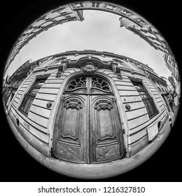 PARIS, FRANCE, On OCTOBER 29, 2018. The Typical City Street With Historical Building, An Architectural Fragment, Fisheye View