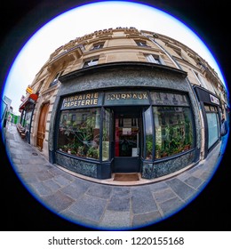 PARIS, FRANCE, On OCTOBER 29, 2018. The Typical City Street With Historical Building, An Architectural Fragment, Fisheye View