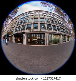 PARIS, FRANCE, On OCTOBER 29, 2018. The Typical City Street With Historical Building, Fisheye View