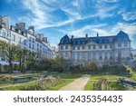 Paris, France, the Picasso museum in the Marais, beautiful mansion, view from the public garden