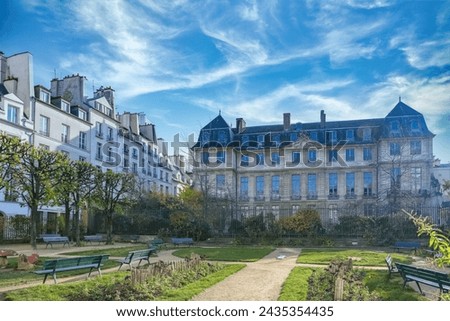 Paris, France, the Picasso museum in the Marais, beautiful mansion, view from the public garden