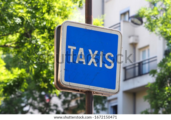 Paris, France. Road sign showing the Parisian\
taxi station