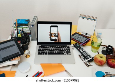 PARIS, FRANCE - SEP 10, 2015: Apple Computers Website On MacBook Pro Retina In A Creative Room Environment Showcasing The Newly Announced IPhone 6S