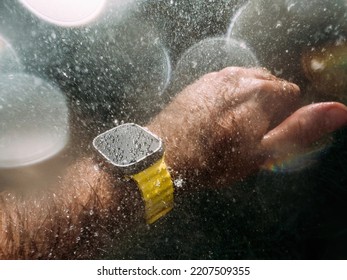 Paris, France - Sep 23, 2022: Male Hand Underwater Diving Swimming With New Titanium Apple Watch Ultra Designed For Extreme Activities Like Endurance Sports, Elite Athletes, Trailblazing, Adventure