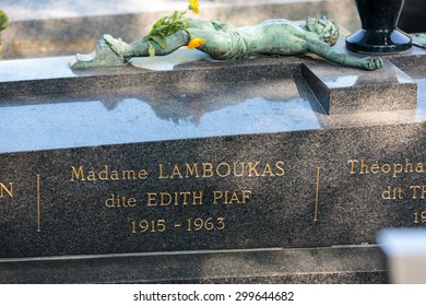 PARIS, FRANCE - SEPT 12, 2014: Edith Piaf Grave In Pere-Lachaise Cemetery, Paris, France